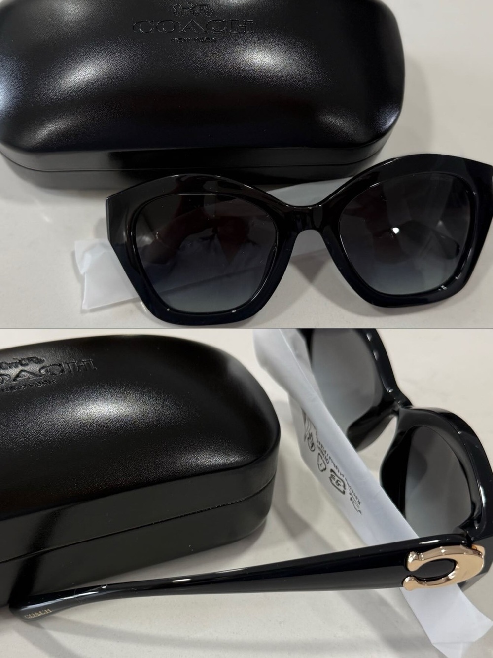 Coach Black Cat-Eye Sunglasses with Gold Accent